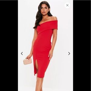 Red One Shoulder Bodycon Midi Dress